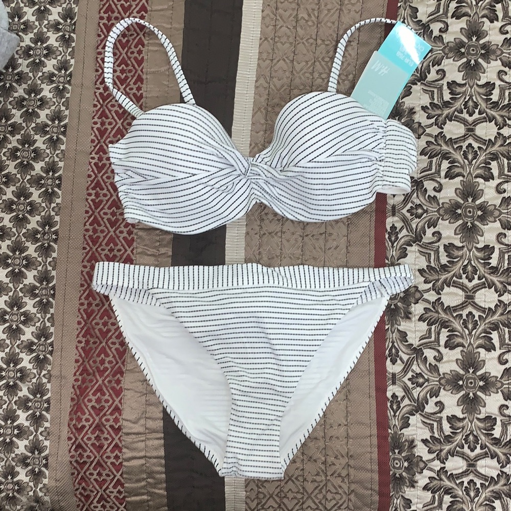 H&M Black and White Striped Bikini